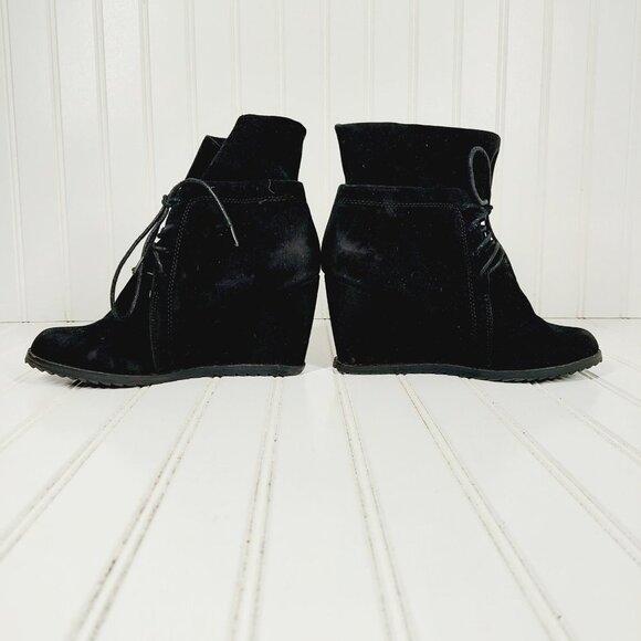Gentle Souls by Kenneth Cole Black Suede Leather Lace Up Wedge Ankle Boots H552 - Picture 7 of 11